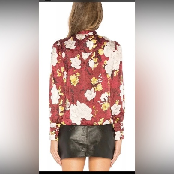 Alice + Olivia Maroon Floral Blouse with Neck Tie - Picture 4 of 13